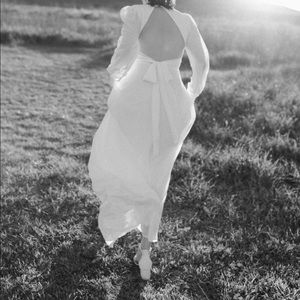 Lulu’s white maxi dress, backless.